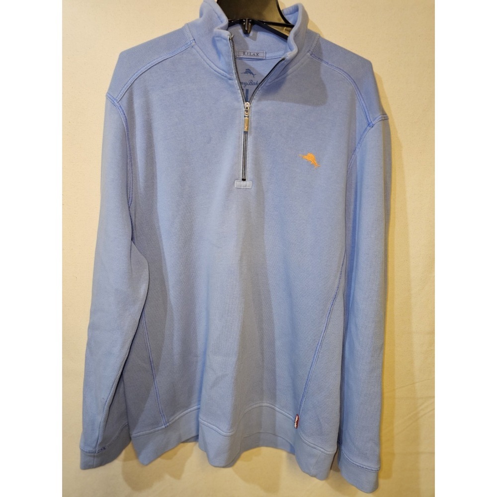 Tommy Bahama Men's XL Light Blue Pima Cotton Blend 1/4 Zip Pullover Sweater